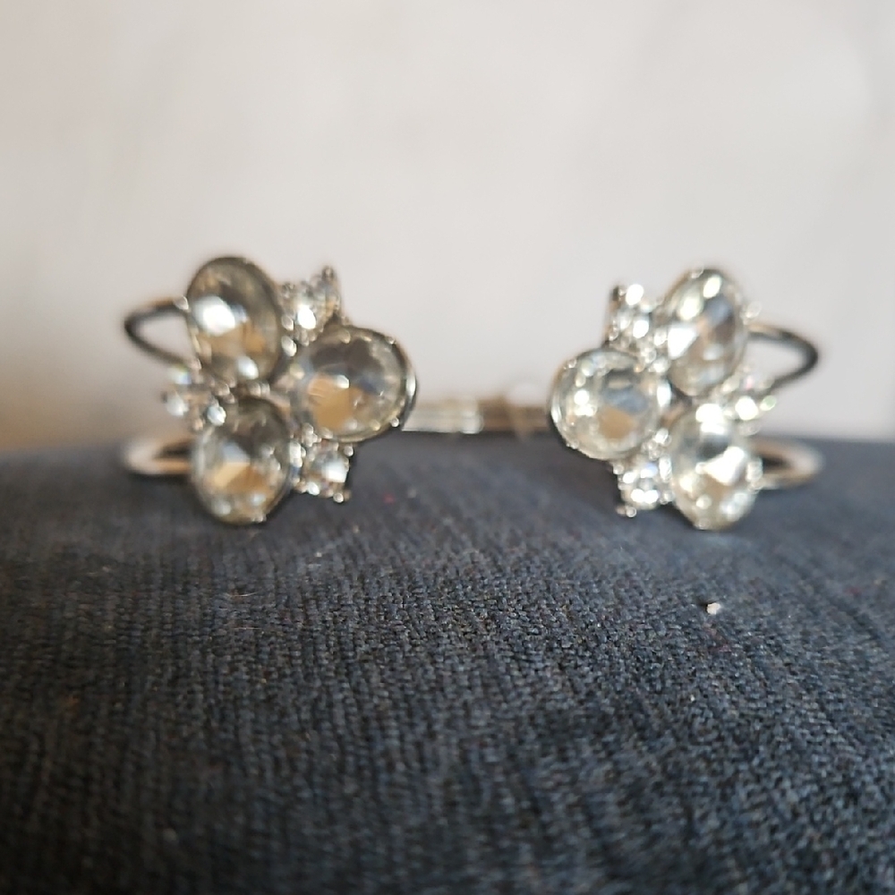 Cuff Bracklet 2 Row Metal Silver Toned
